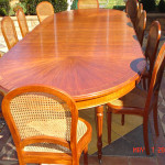Restored extension dinning table & chairs long view after